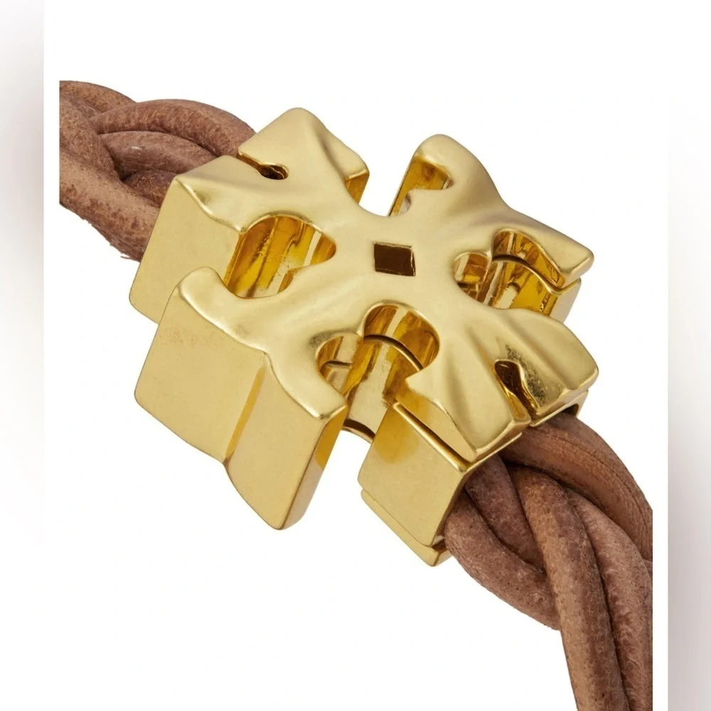 🆕Tory Burch Authentic Miller Fisherman 18KGold-Plated & Braided Leather Bracelet